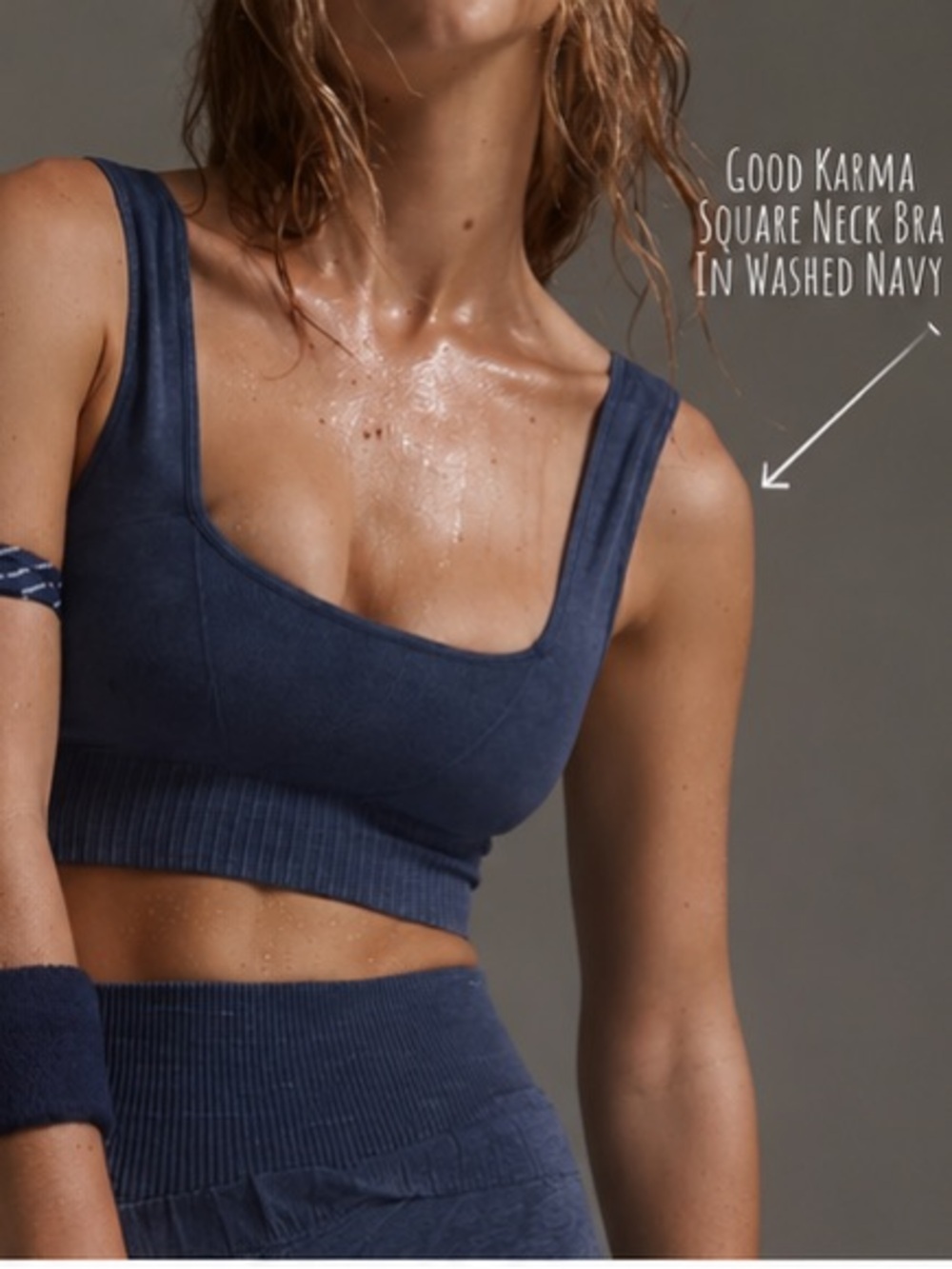FP Movement Good Karma Set Washed Navy Leggings and Square Neck Bra - Picture 3 of 7